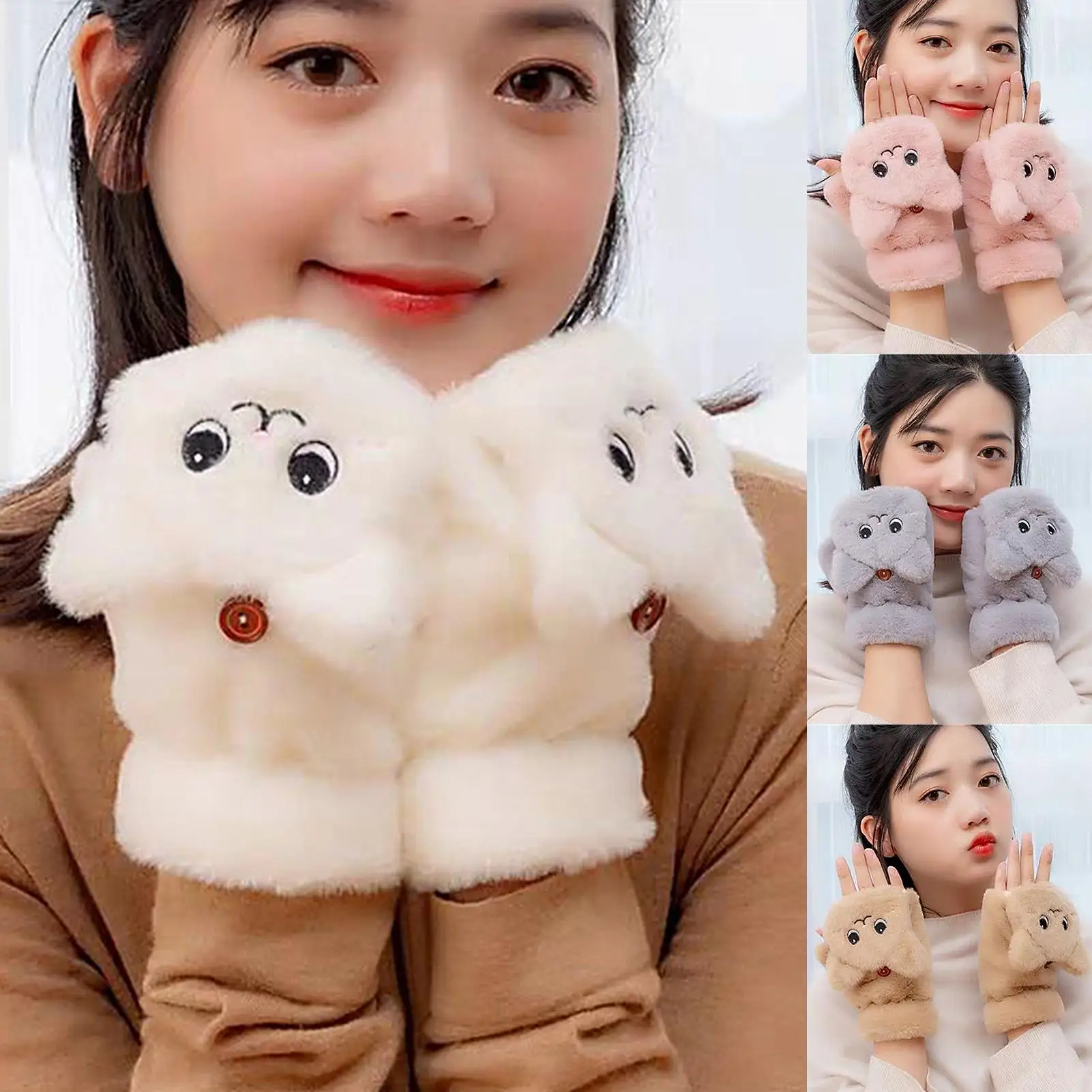 

Женские меховые варежки из кроличьего меха для девочек, плюшевые перчатки без пальцев, зимние мягкие пушистые теплые гибкие перчатки С Отки...