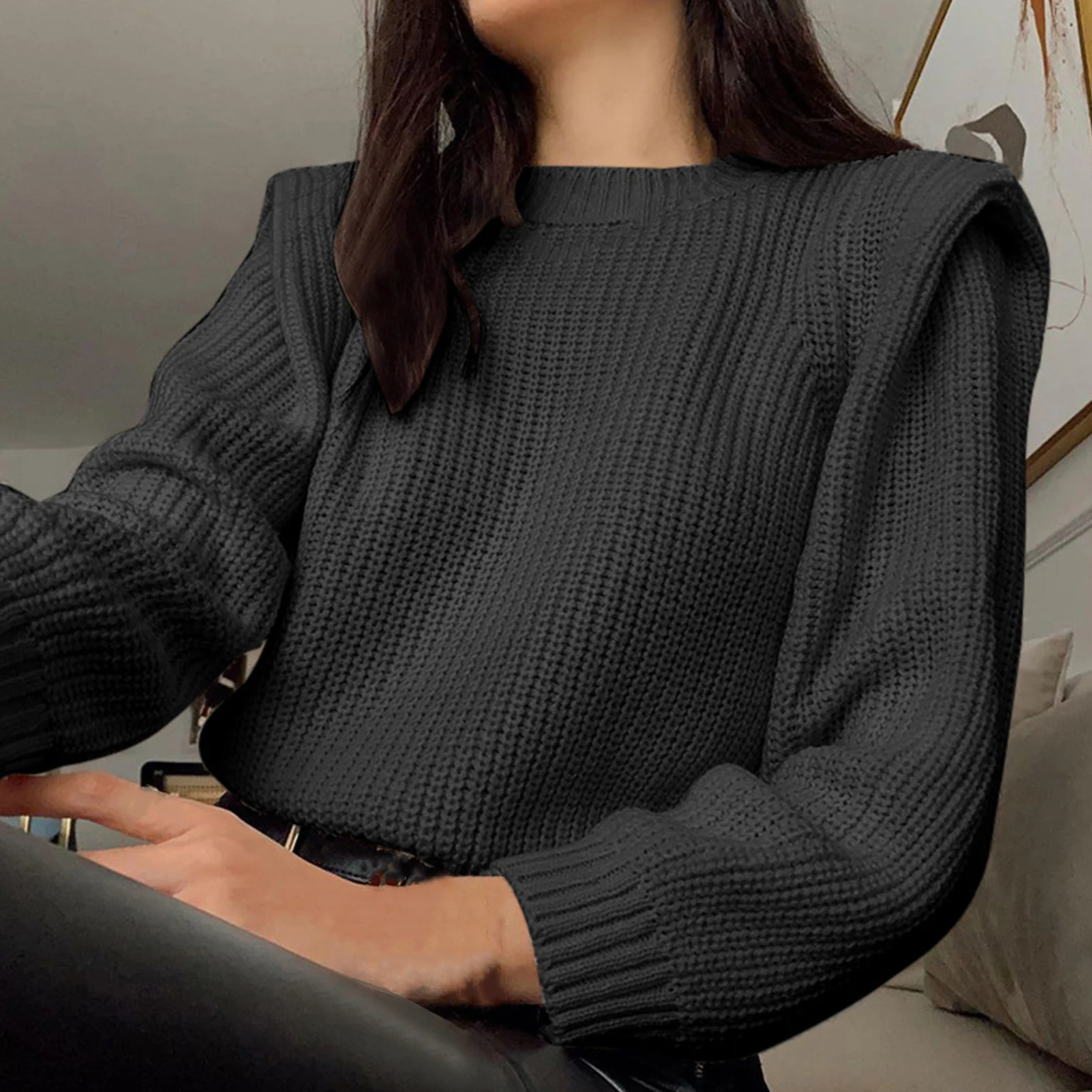 

Cotton Elegant Women Sweater 2020 Women Autumn Winter Korean Shoulder Pads Pullovers Long Sleeve Solid Soft Female Jumpers Tops