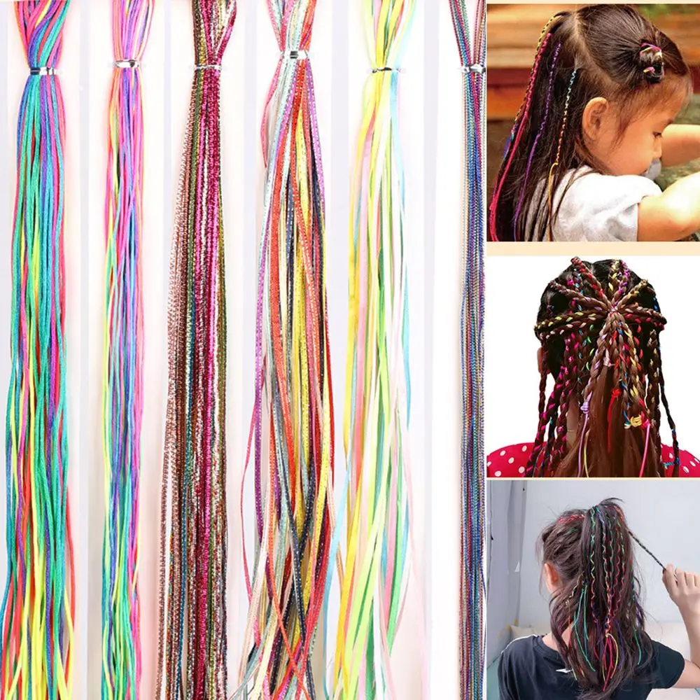 

High Quality Rainbow Color Silk Cord Hair Accessories Hair Braid Hair Rope Cute Girl Hair Decor DIY Ponytail