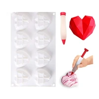 8 cavity 3d diamond love heart shape mold silicone soap mold with cake writing pen homemade mousse dessert cake decorating