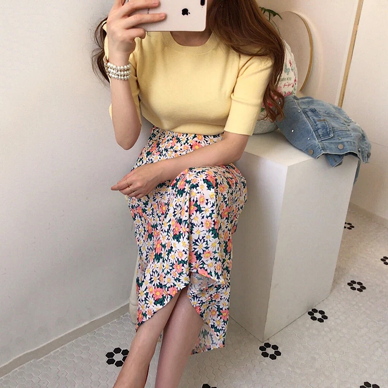 Женские комплекты милая трикотажная футболка с круглым вырезом и рукавом до