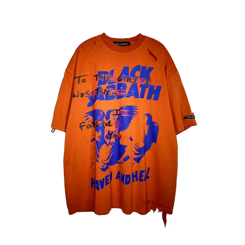 UNCLEDONJM Damaged vintage Men T shirt O-neck Loose Hip hop Tops Tees Streetwear Short Sleeve shirts NF-NB76 | Мужская одежда