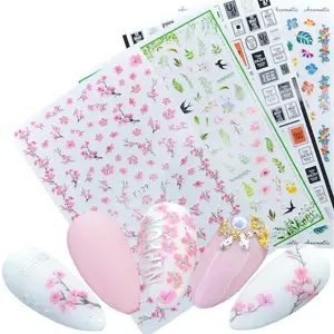 1 лист, 3D наклейки для ногтей, клейкие наклейки, цветы, листья, геометрия, фрукты, десерт, дизайны, слайдеры, тату, маникюрные украшения