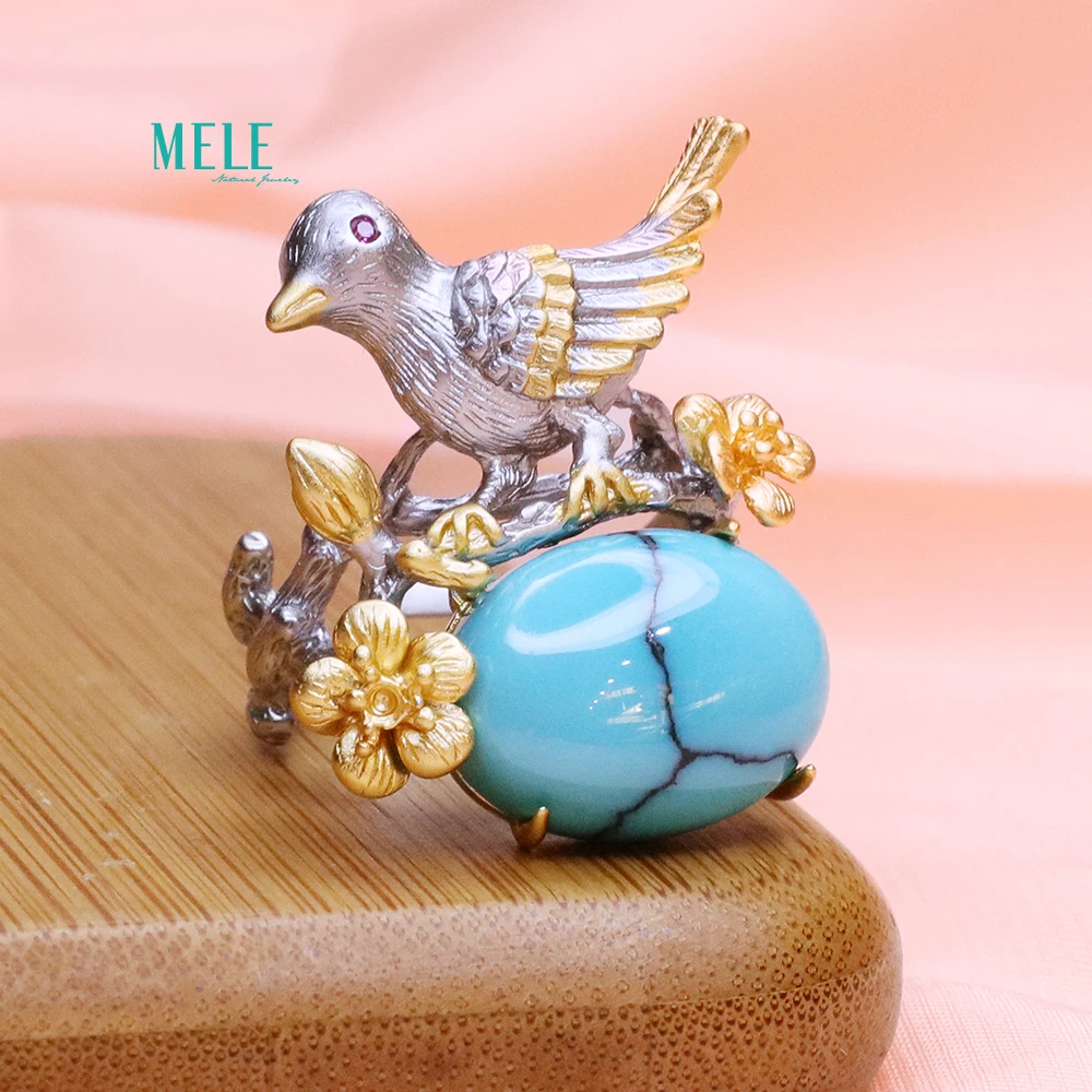 Natural Turquoise Lovely Little bird Flower 925 silver Ring | Украшения и аксессуары