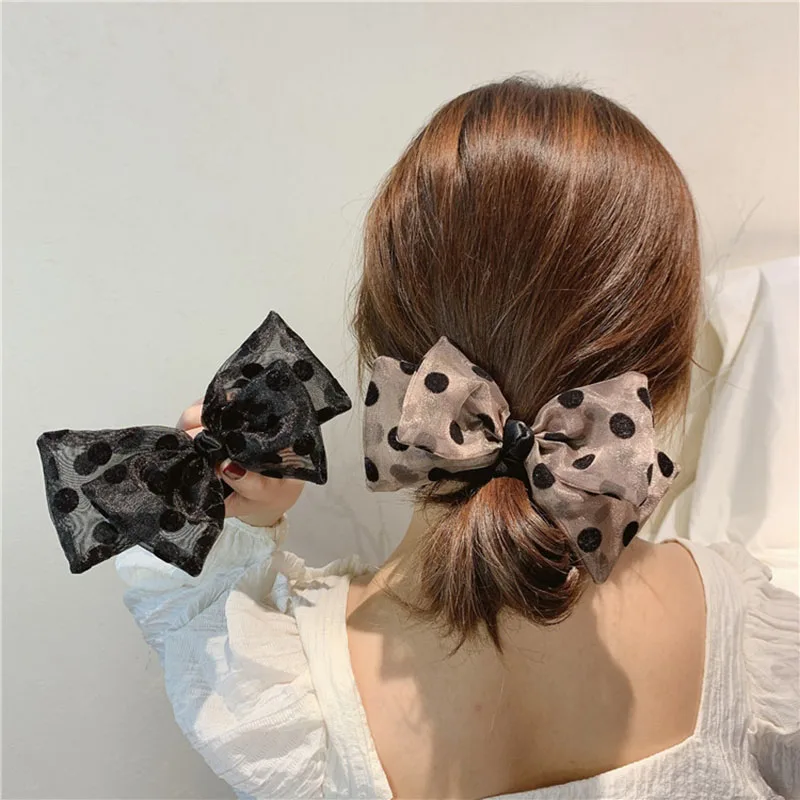 

Big Bow Polka Dot Hair Rope Women Sweet Makeup Wash Face Organza Scrunchies Mesh Bowknot Hairpins Barrettes Hair Accessories