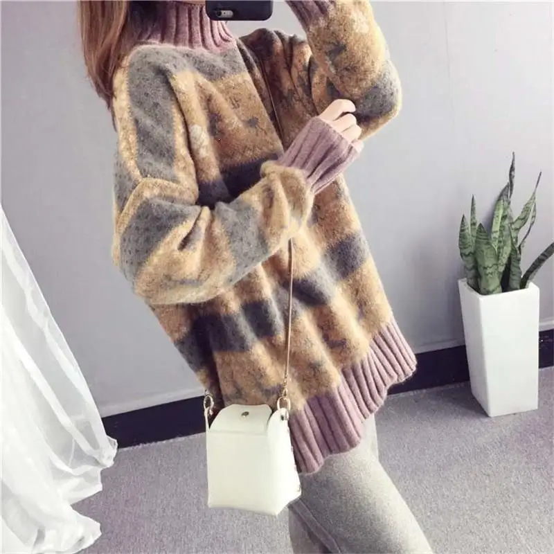 Female Christmas Deer Loose Sweater Pullovers 2019 Winter Striped Long Sleeve Thick Warm Jacquard | Женская одежда
