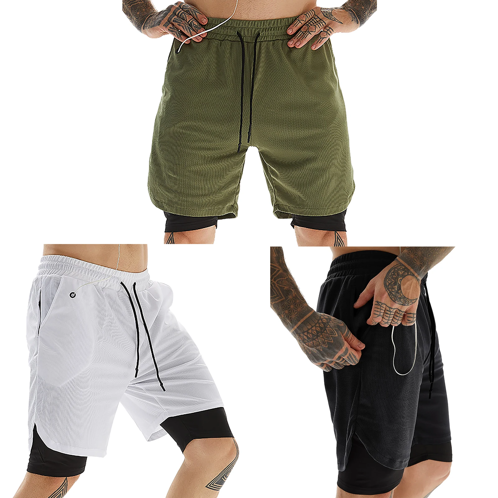

Running Shorts Men 2 In 1 Double-deck Quick Dry GYM Sport Shorts Fitness Jogging Workout Shorts Male Breathable Pants 3 Colors