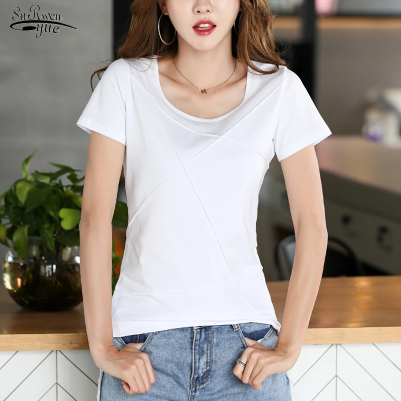 

2021 Summer Slim Solid Short Sleeve Shirts Women Korean Style Casual Cotton Women's Blouse Plus Size Pullover Womens Tops 9508