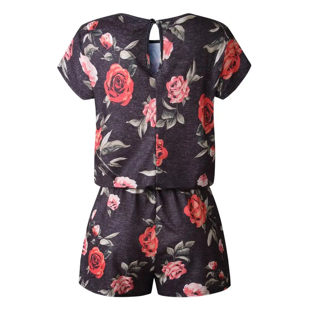 Женский Летний комбинезон Модный повседневный с цветочным принтом круглым