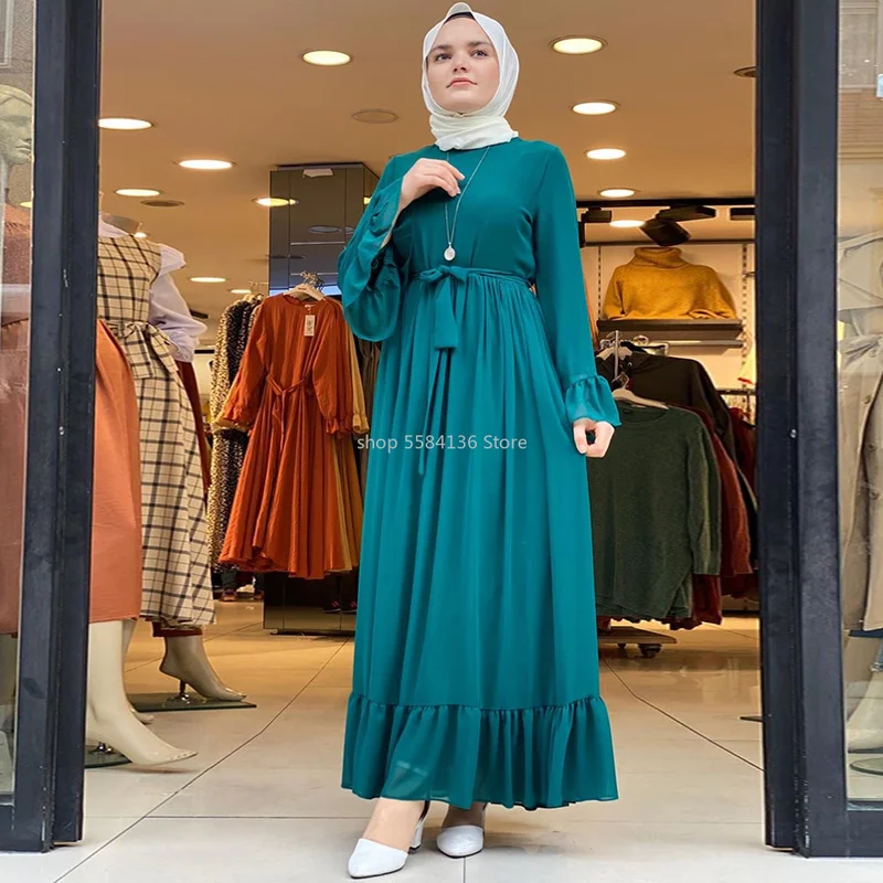 Мусульманское платье Abaya женское плиссированное с оборками вечерние платья