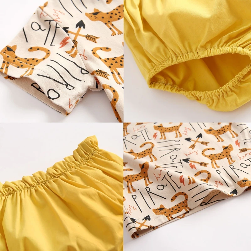 

Infant Baby Summer Outfits Short Sleeve Cartoon Cat Print T-Shirt Top Bloomers