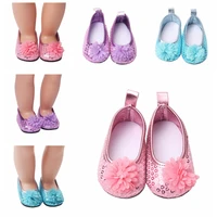 7cm cute pinkpurpleblue glitter flower doll shoes for 43cm new bron doll mini shoes for 18 inches our our generation doll
