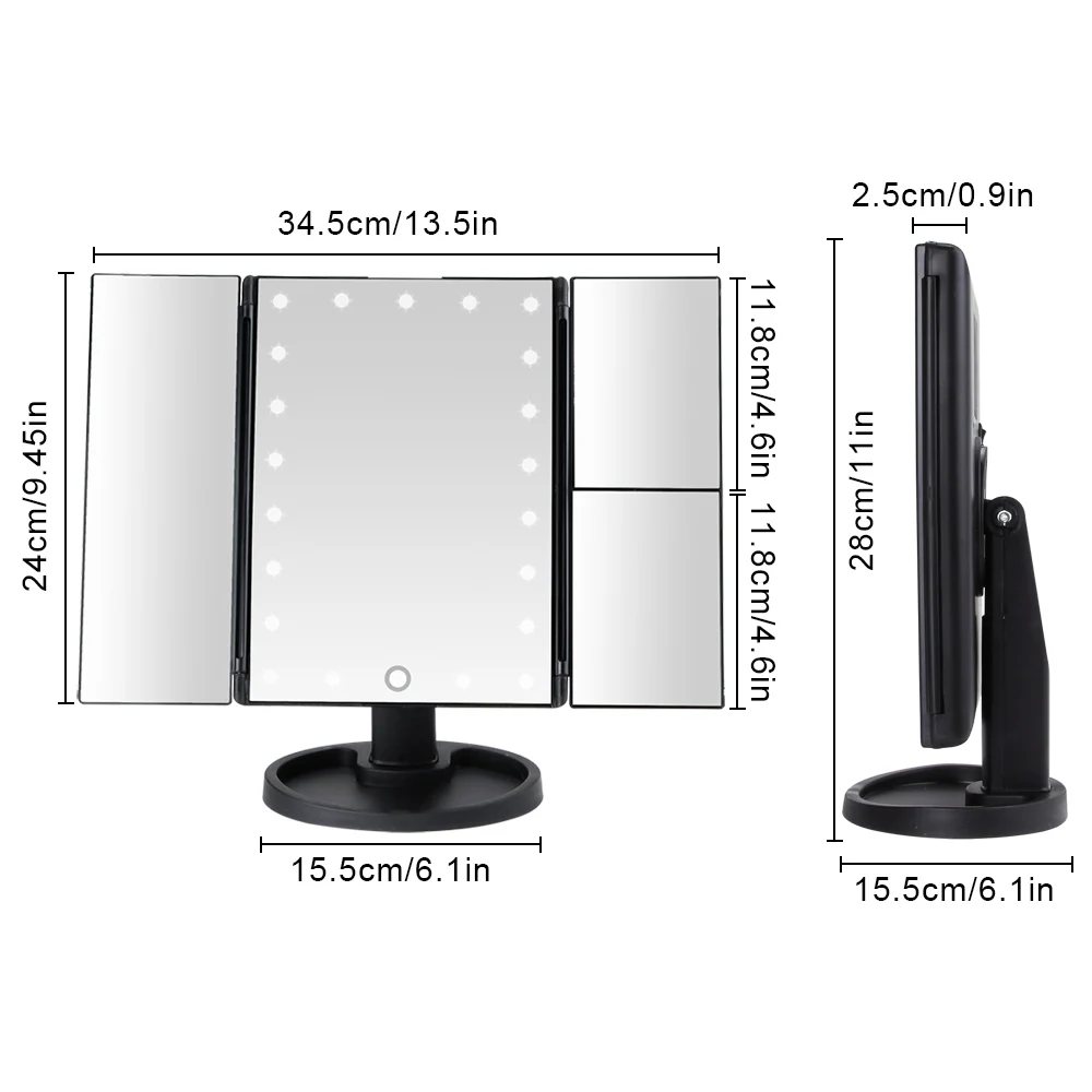 3 Colors Makeup Mirror LED Light Vanity Touch Screen Flexible Magnifying Cosmetic USB Battery Use Tools | Красота и здоровье