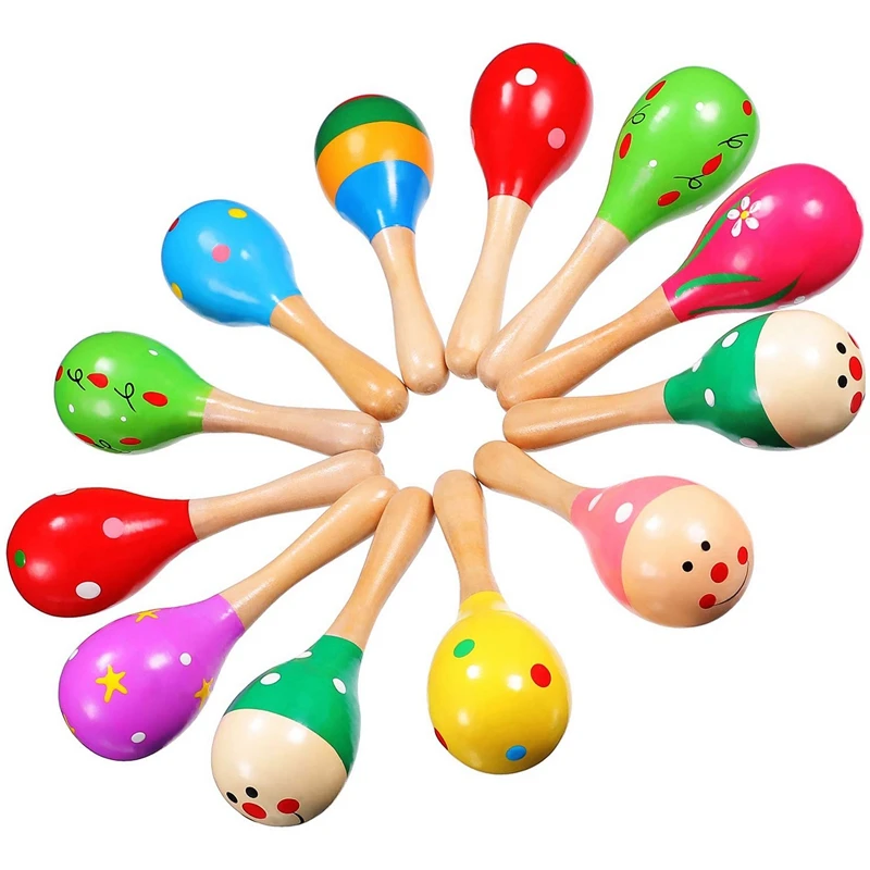 12 шт. цветные деревянные Мини Maracas для вечевечерние|Игрушечные музыкальные