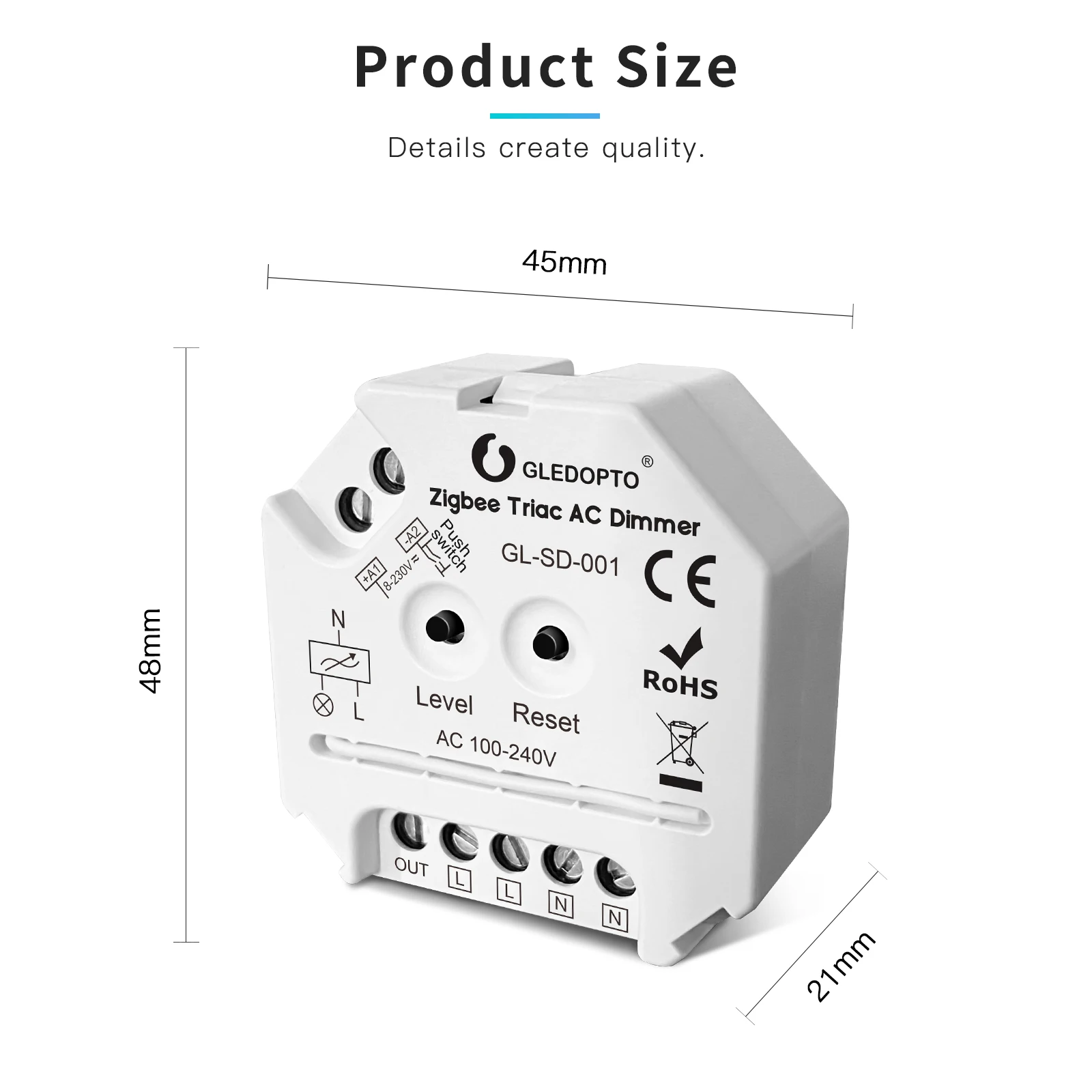 

Zigbee 3.0 100-240VAC Push-Switch Triac AC LED Dimmer LED-Touch Control Work with 2.4G RF Amazon Echo Plus Phone App Control
