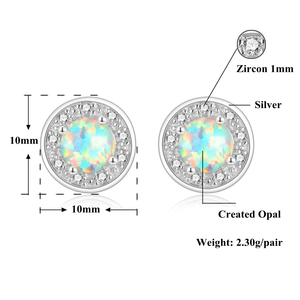 Женские серьги пусеты CiNily с белым огненным опаловым фианитом опт и розница 10 мм