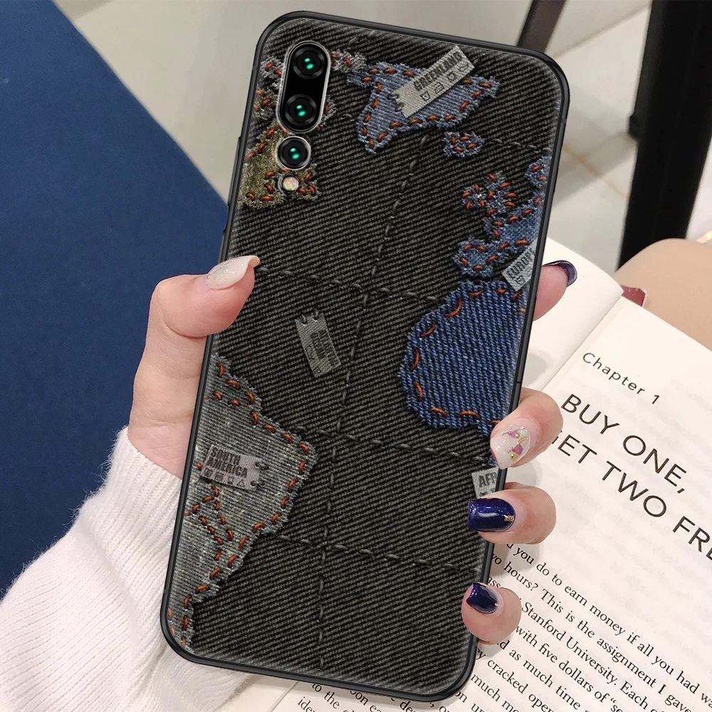 Джинсовый чехол для телефона с принтом Huawei P Mate P10 P20 P30 P40 10 20 Smart Z Pro Lite черный