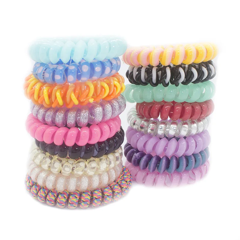 

50 pieces mix Women Rubber Hair Rope Elastic Hairbands Spiral Shape Hair Ties Headwear Accessories Telephone Wire Line Headband