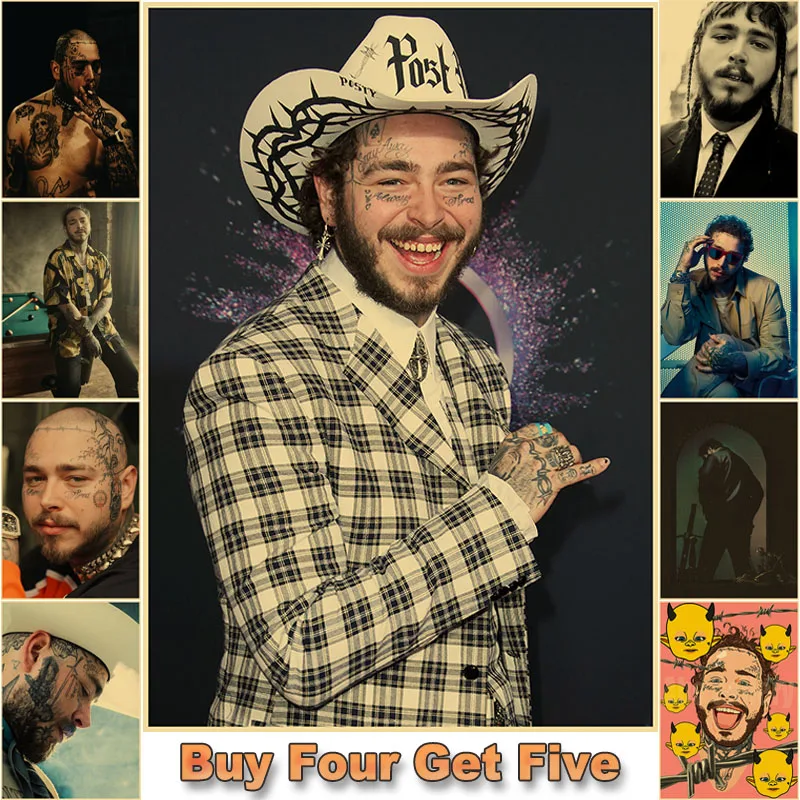

Home Decor Post Malone Poster Hip Hop Rap Singer Kraft Paper Retro Posters HD Prints Photo Bar Hotel Cafe Wall Art Decor Mural