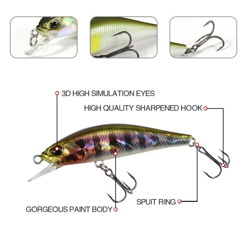 Spearhead Ryuki 50S Takumi Long Casting Minnow Fishing Lures Sinking Lure for Fishing Bass Tackle 9050