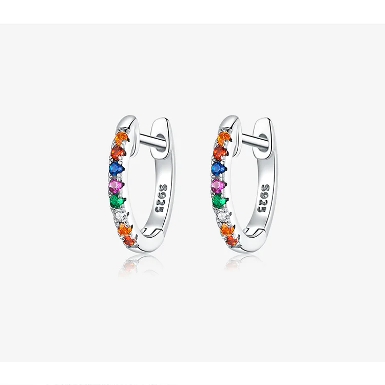 BISAER, серебряные серьги-гвоздики, 925 пробы, серебряные, прозрачные, CZ, цветные, циркониевые серьги-гвоздики для женщин, ювелирные изделия, подарки, HSE721