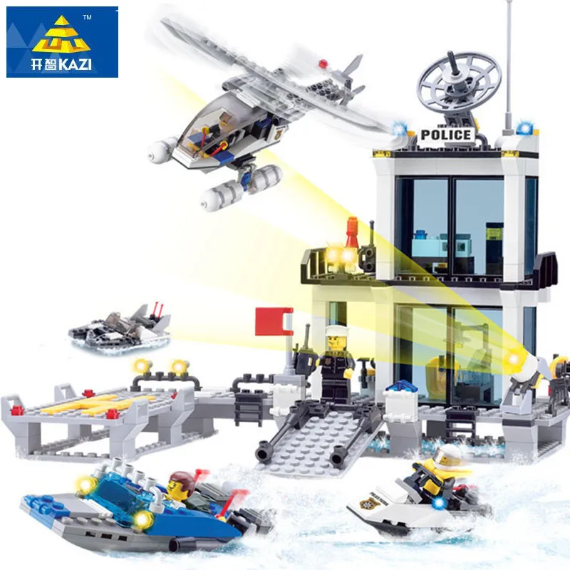 KAZI вертолет модель лодки кирпичи Technic Legoings городской полицейский участок