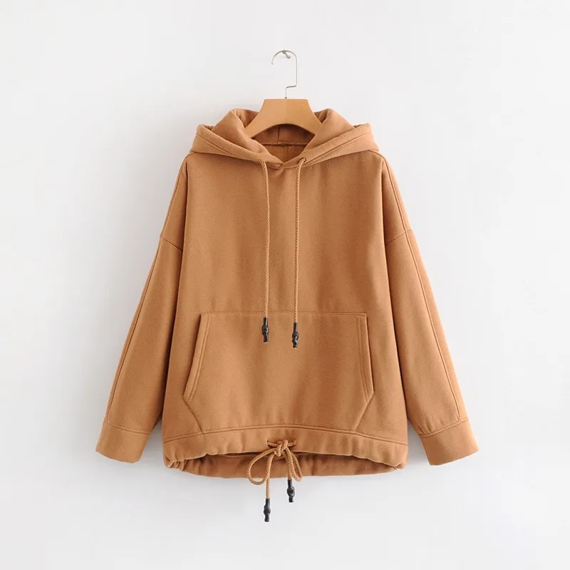 

Womens Hoodies Pullover Cotton Streetwear 2018 Autumn Regular Long Sleeve Cap Loose Kangaroo Pocket Ribbed Solid Color Sweater