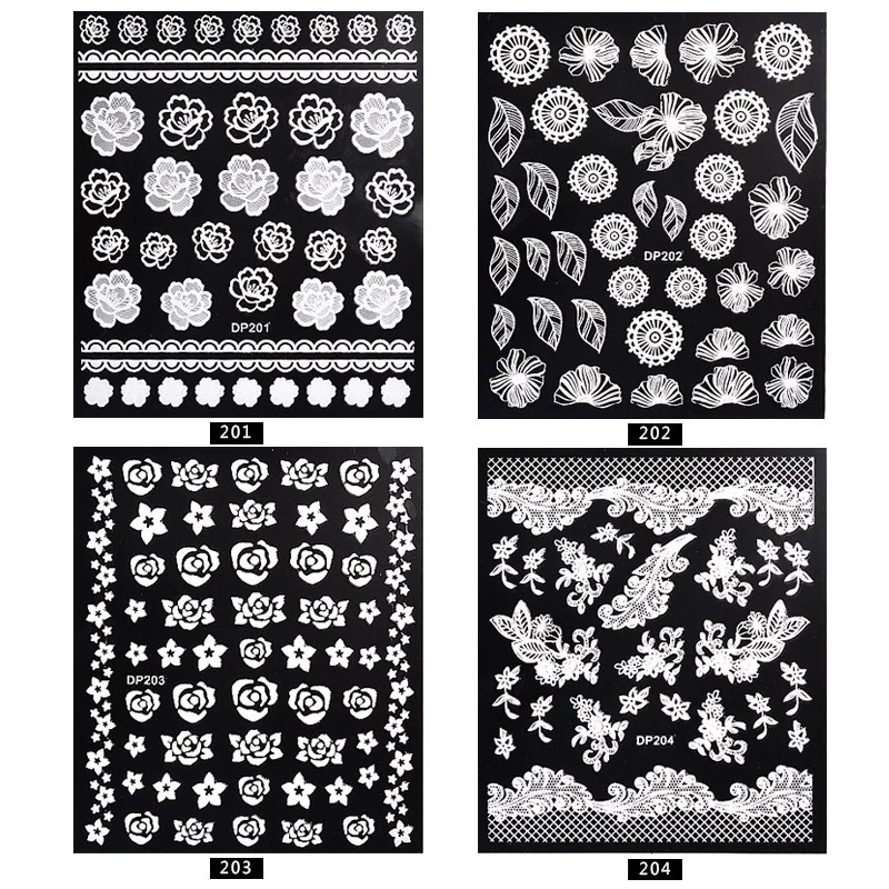 

3D Hollow White Lace Rose Flower Nail Sticker Decoration Manicure Transfer Foil for Nail Art Sticker Design Adhesive Nail Decal