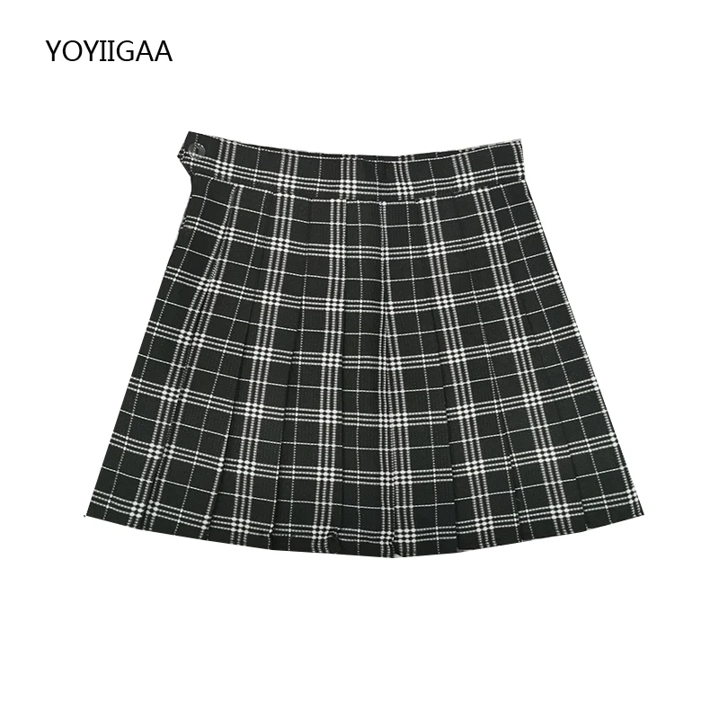 Punk Gothic Women Pleated Skirts High Waist A-Line Woman Plaid Skirt Harajuku Ladies Girls Dance Skirt Green Black Female Skirts images - 6