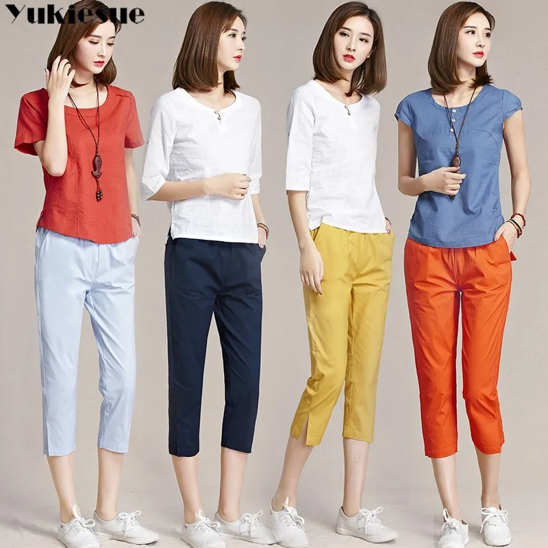 Женские Брюки Капри с завышенной талией летние штаны шаровары карамельных