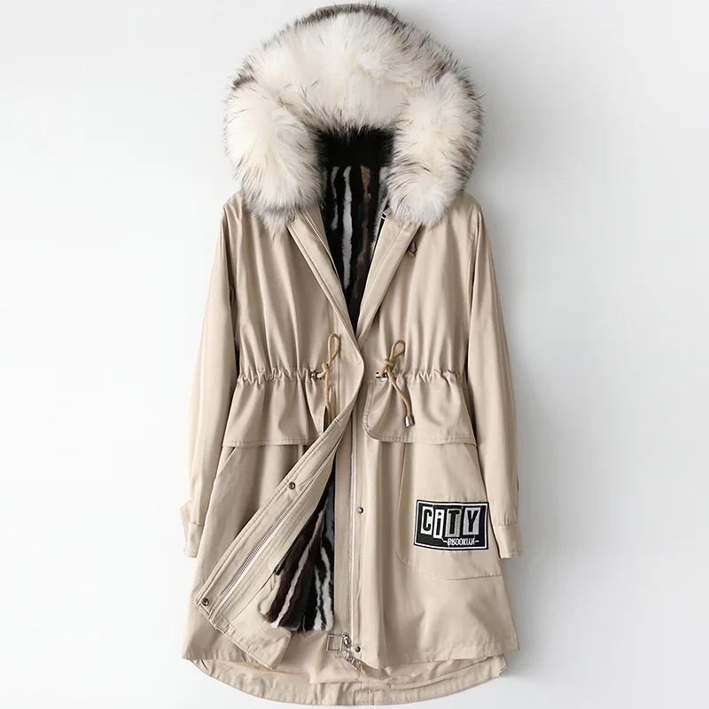

Fashion Real Mink Fur Liner Raccoon Fur Hooded Parkas Women Female Genuine Fur Coats Jackets Warm Outwear Autumn Winter