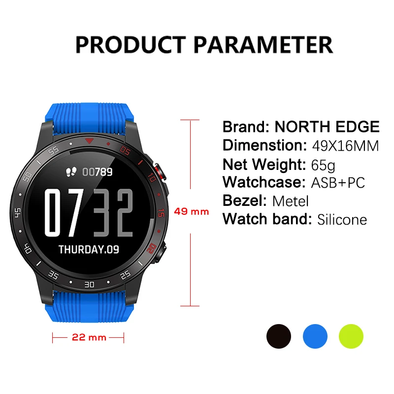 Смарт часы North Edge мужские цифровые спортивные водонепроницаемые с GPS Bluetooth