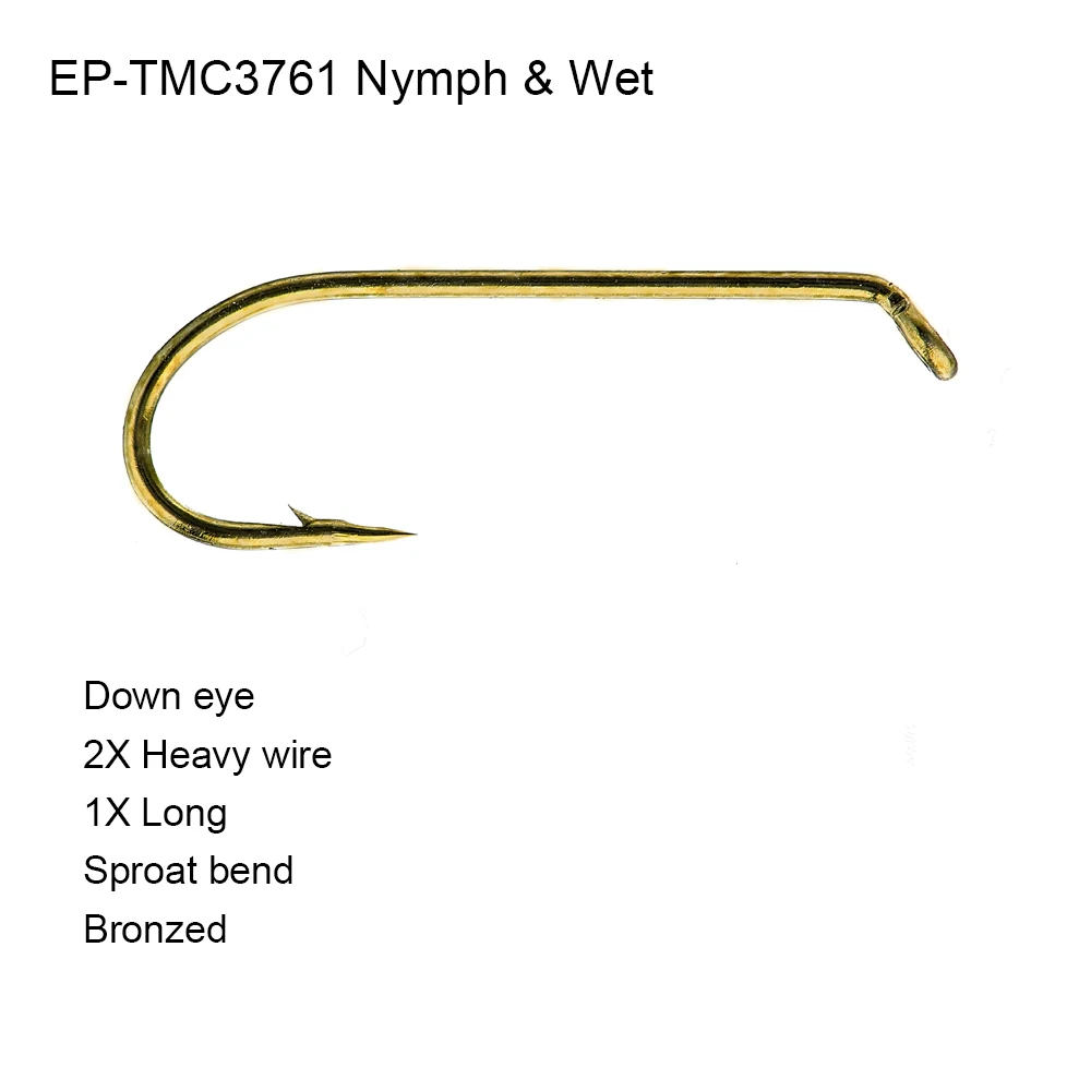 Eupheng 100 шт. EP TMC3761 Wet And Nymph рыболовный крючок бронзового цвета 2X тяжелый 1X длинный