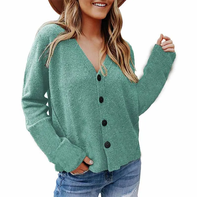Women's Loose Soft Fuzzy V Neck Long Sleeve Chunky Knit Sweater Button Down Open Front Cardigan Outwear Short Coat images - 6