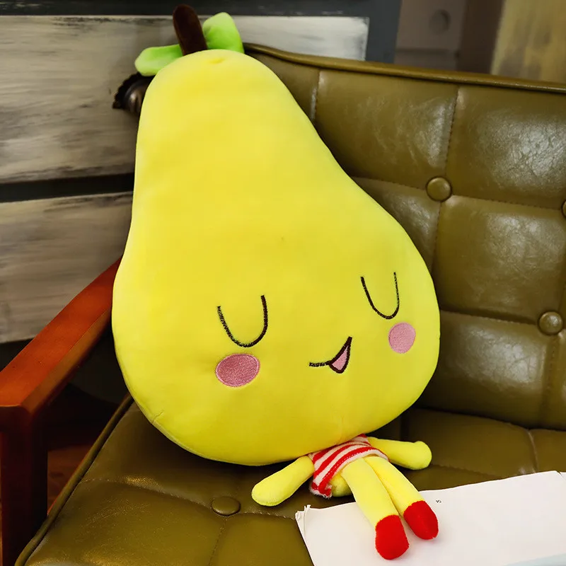 pear 1 шт. мультфильм улыбка фрукты подушки в виде овощей мультфильм морковь брокколи помидор теплая подушка с отверстиями для рук мягкие игрушки для детей подарок - Цвет: pear