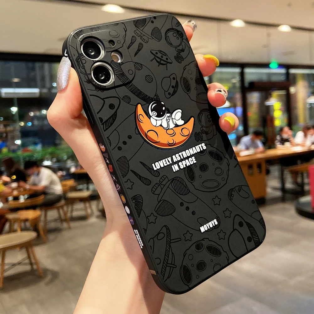 hot sale for iphone 11 12 pro max 7 8 plus xs x xr 13 silicone cute astronaut moon cartoon case phone cover capa couple shell free global shipping
