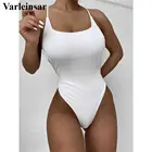 Купальник женский, 3 цвета, с открытой спиной, с высокими штанинами, цельный, в рубчик, V2944