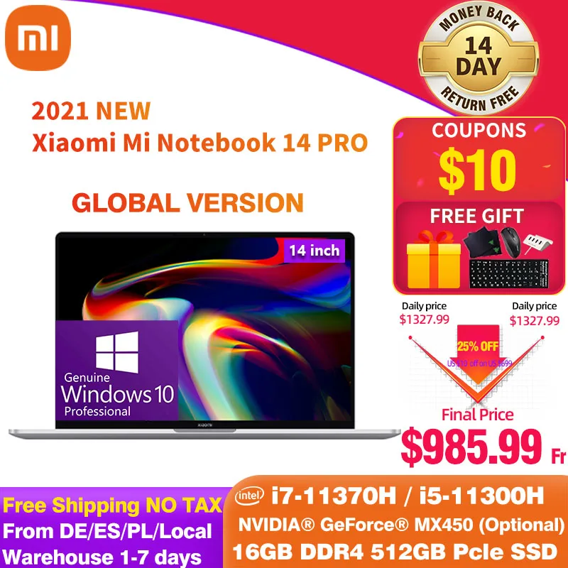 Xiaomi Mi 14 Pro ноутбук 16 Гб оперативная память 512 ГБ ROM ноутбуков Intel i7 11370H/i5 11300H