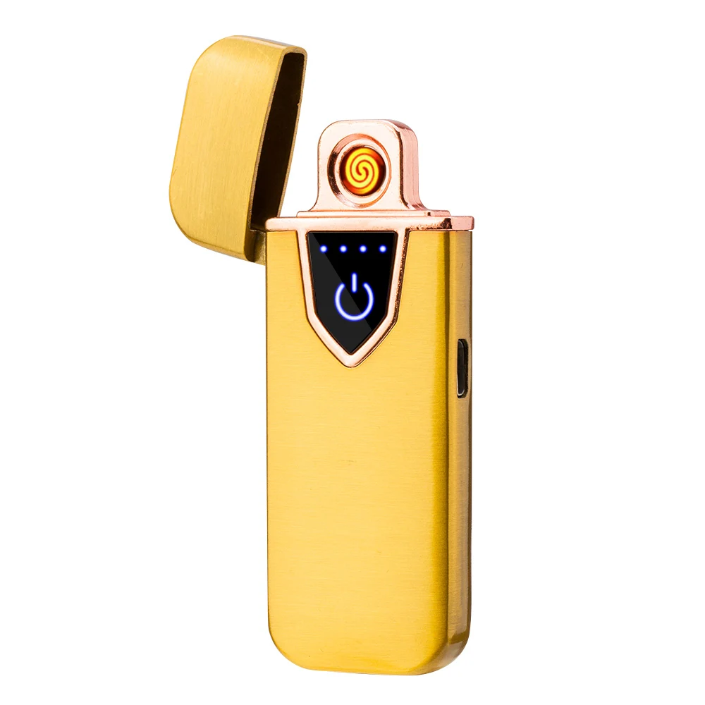Металлическая двойная импульсная дуговая usb зарядка Зажигалка Ветрозащитная электронная сигарета зажигалка для курения беспламенная электрическая плазменная зажигалка - Цвет: Gold