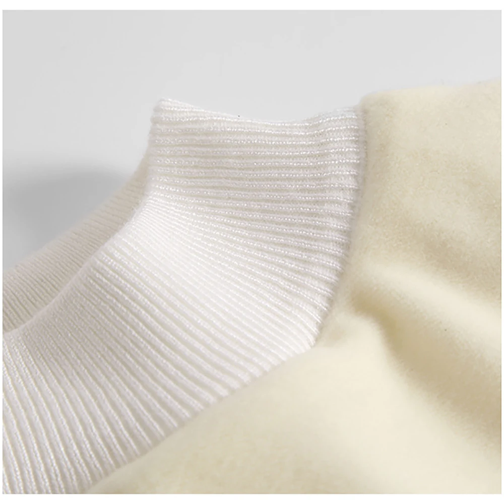 

YUANYUANJYCO Winter Women Regular Length Casual Knitted Pullover MY71 Striped Thick Velvet Warm Turtleneck Slim White Sweater