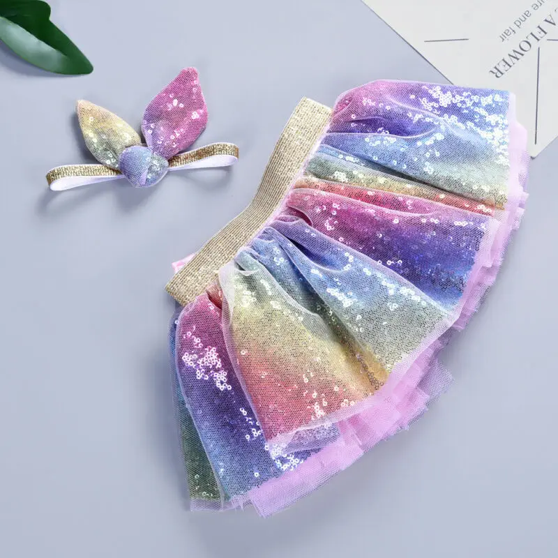 Princess Sequins Tutu Skirt Baby Girls Photo Costume Prop Summer Clothes Rainbow Kids Party Only Skirts | Мать и ребенок
