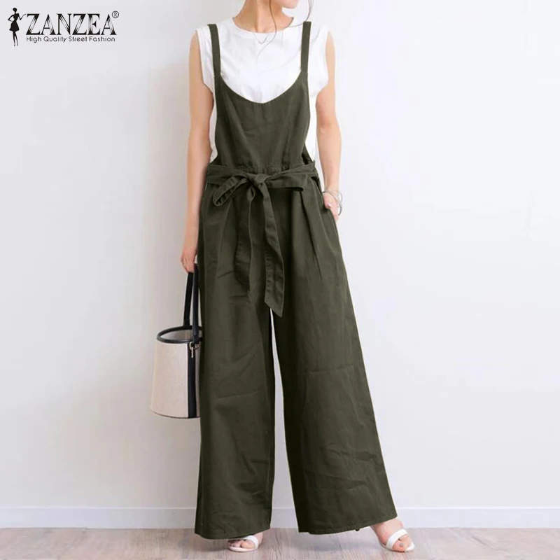Женский комбинезон на завязках ZANZEA повседневный однотонный свободного покроя с