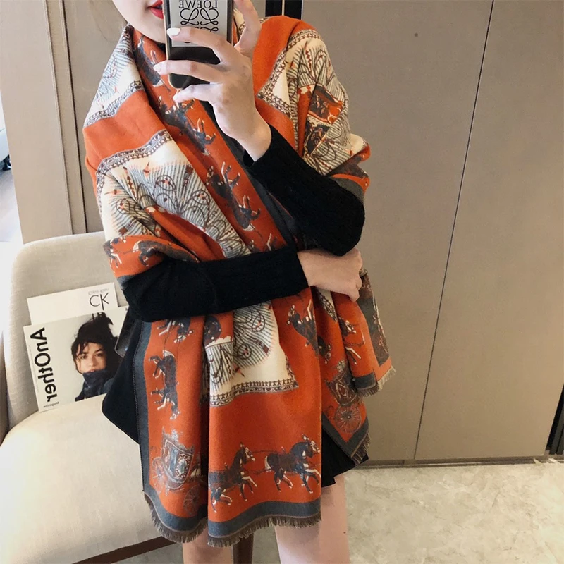 

Зимний кашемировый шарф, Дамский дизайн, теплое одеяло из пашмины, шарфы-каретки, Женская шаль, Женский декоративный толстый фуляр