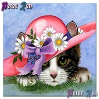 5d diamond painting cat wearing a flower hat diy full squareround rhinestones cross stitch diamond embroidery childrens gifts