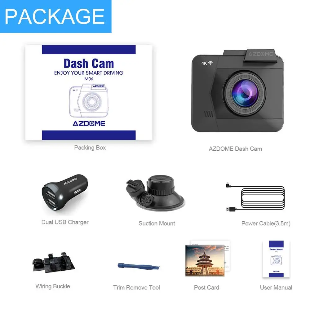 AZDOME M06 Dash Cam Ночного видения Автомобильная камера с двумя объективами