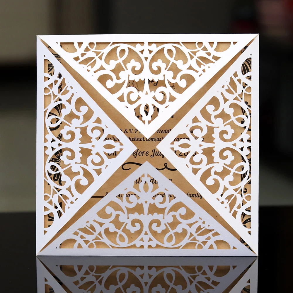 10 шт. кружевной полый лазерный разрез с цветами для свадебных приглашений