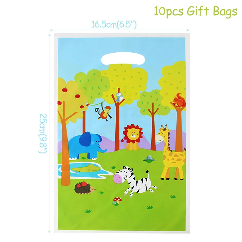 10pcs gift bags Вечерние одноразовые стаканчики в стиле джунглей для вечеринки в честь Дня рождения, украшения для детей, милые животные, принадлежности для душа для малышей - Цвет: 10pcs gift bags