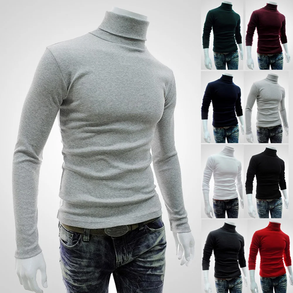 

New Winter Turtleneck Thick Mens Sweaters Casual Turtle Neck Solid Color Quality Warm Slim Turtleneck Sweaters Pullover Men