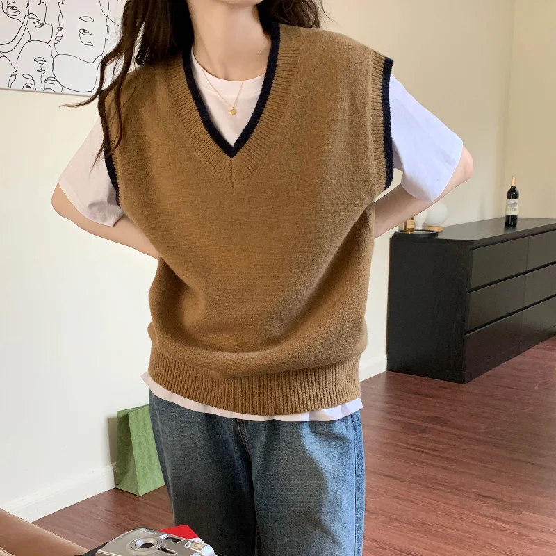 Женский трикотажный жилет с V-образным вырезом на осень/зиму | Женская одежда