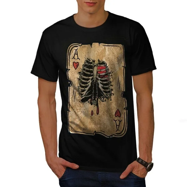 

Poker Cards Skelet Mens T-shirt, Ribcage Graphic Design Printed Tee
